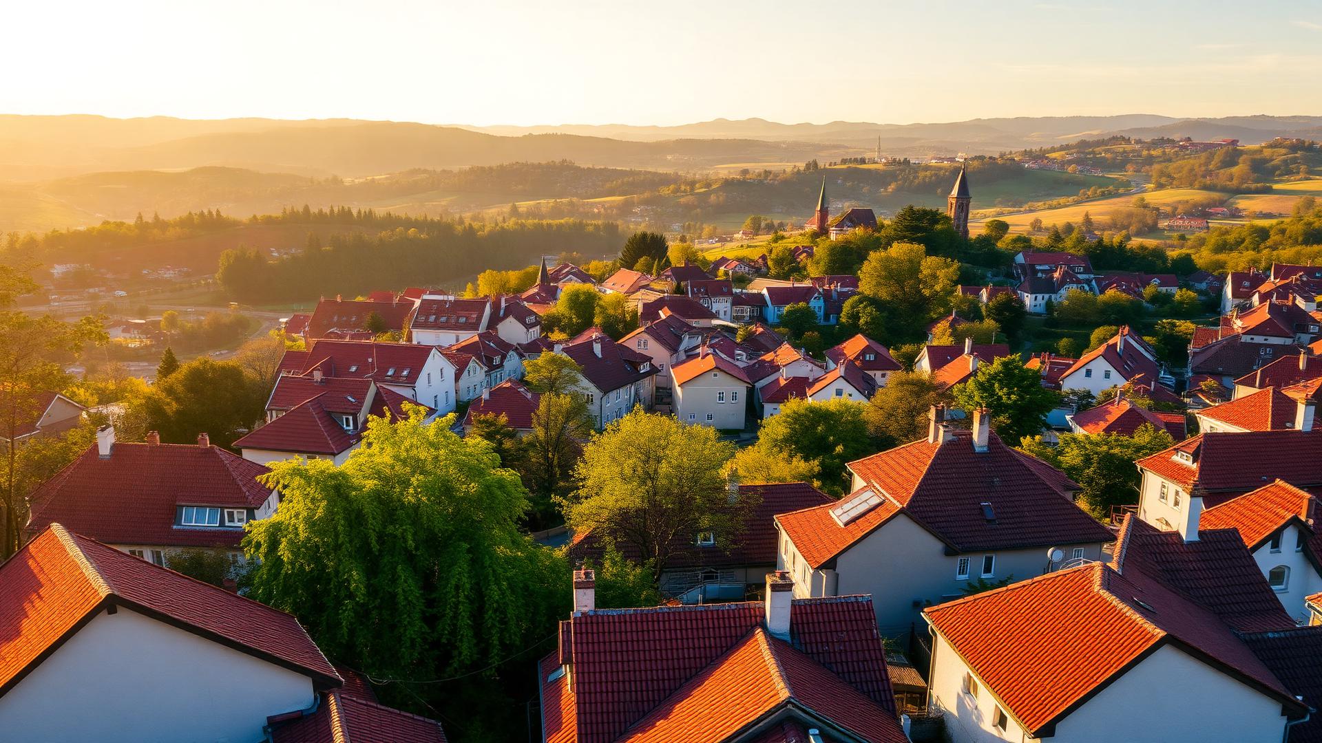 Veszprém dombos tájképe cseréptetős házakkal